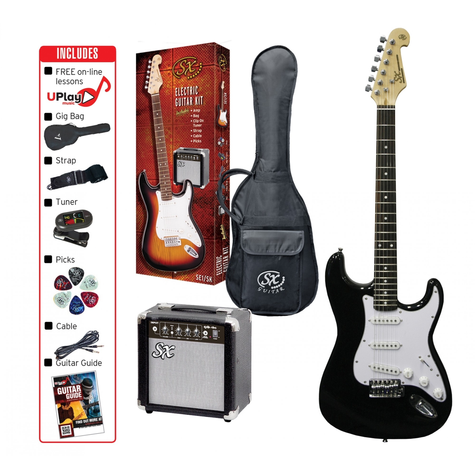 Lightning Style Electric Guitar for Beginner Complete Kit with Power Cord/Strap/Bag/Plectrums Black & White White Affordable & Great Electric Guitars for Starter