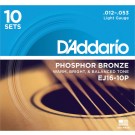 D'Addario EJ16-10P Phosphor Bronze Acoustic Guitar Strings Light 10 Sets