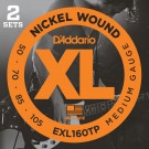 D'Addario EXL160TP Nickel Wound Bass Guitar Strings Medium 50-105 2 Sets Long Scale