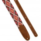 LM - LMX326  2" Southwest Guitar Strap Red and brown diamond design.