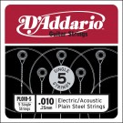 D'Addario PL010-5 Plain Steel Guitar Single String .010 5-pack