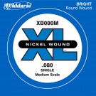 D'Addario XB080M Nickel Wound Bass Guitar Single String Medium Scale .080