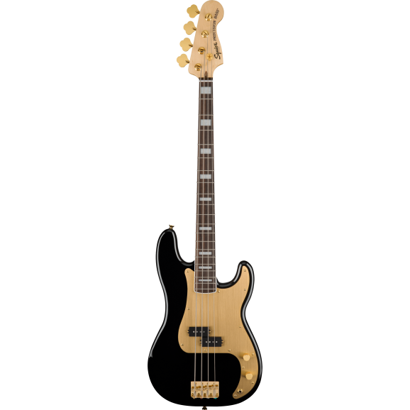 Squier 40th Anniversary Precision Bass, Gold Edition, Laurel Fingerboard, Gold Anodized Pickguard, Black