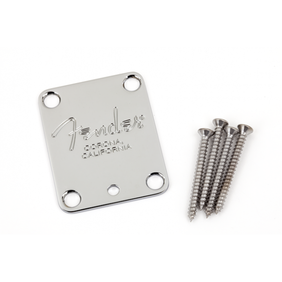 Fender (Parts) - 4-Bolt American Series Guitar Neck Plate with "Fender Corona" Stamp (Chrome)