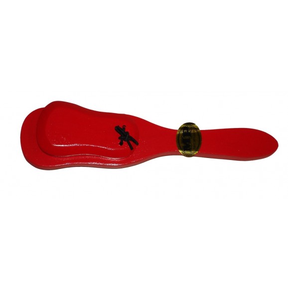 MANO PERCUSSION - Wooden 8" long. Flat style. Red Handled Castanet