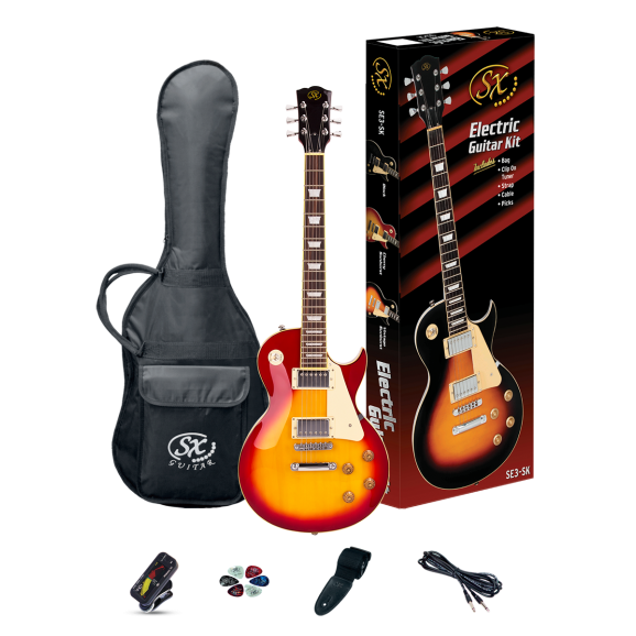 SX Les Paul Style Left Handed Electric Guitar Kit in Cherry Sunburst