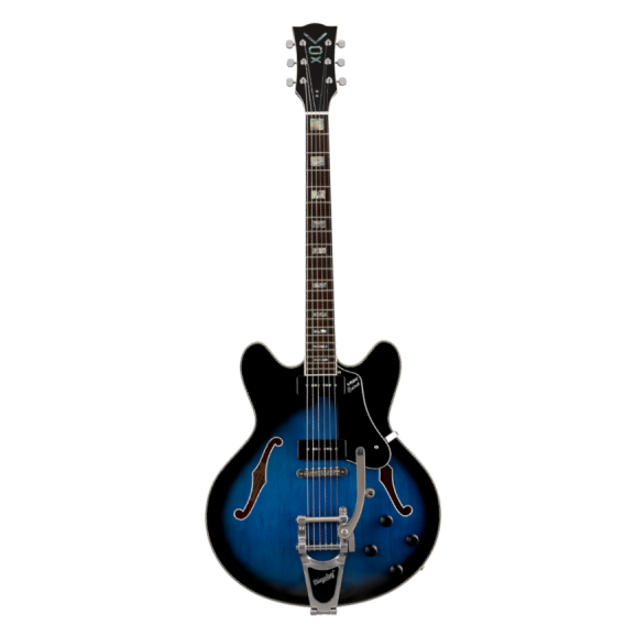 Vox Bobcat V90 Bigsby Semi-Hollow Body Electric Guitar in Black-Blue Burst