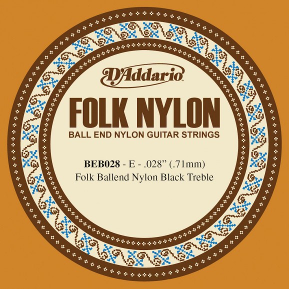 D'Addario BEB028 Folk Nylon Guitar Single String Black Nylon Ball End .028