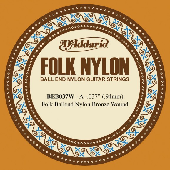 D'Addario BEB037W Folk Nylon Guitar Single String Bronze Wound Ball End .037