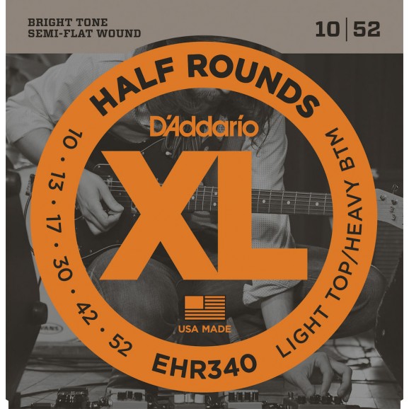 D'Addario EHR340 Half Round Electric Guitar Strings Light Top/Heavy Bottom 10-52