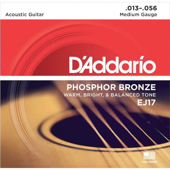 D'Addario EJ17-B25 Phosphor Bronze Acoustic Guitar Strings Medium 13-56 25 Bulk Sets