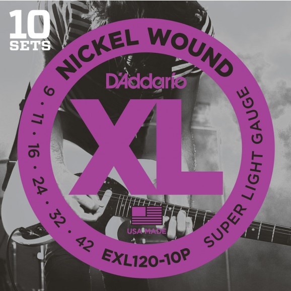 D'Addario EXL120-10P Nickel Wound Electric Guitar Strings Super Light 9-42 10 Sets