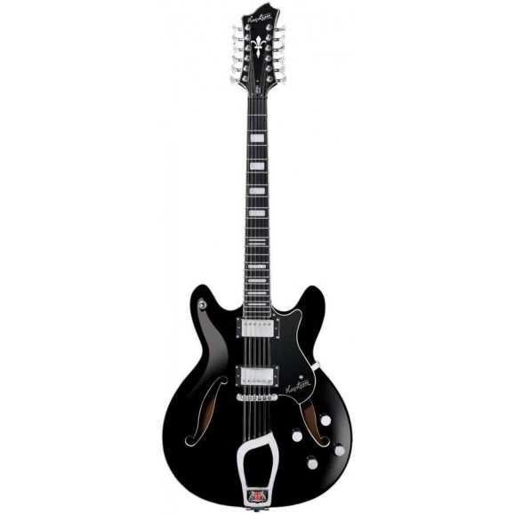 Hagstrom Viking Deluxe 12 String Semi-Hollow Guitar in Black Gloss