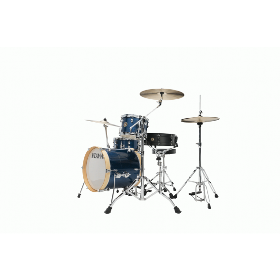 The The TAMA Club-JAM Mini 2-piece complete kit with 18" Bass Drum,  Hi-Hat Stand, Drum Pedal, Snare Stand & Drum Throne Hardware in - Galaxy Silver(GXS)