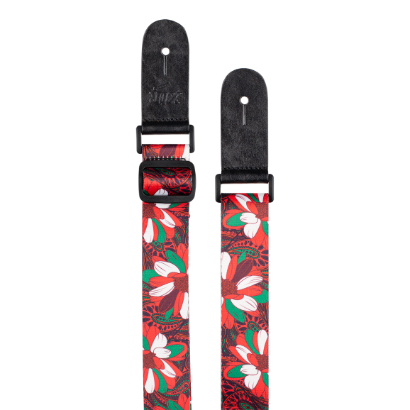 XTR - LS307  Ukulele Strap Red, white and green floral design