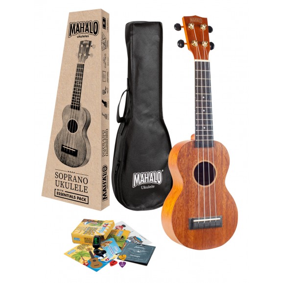 Mahalo MJ1TBRK - Soprano Ukulele with Essentials Accessory Pack - Transparent Brown