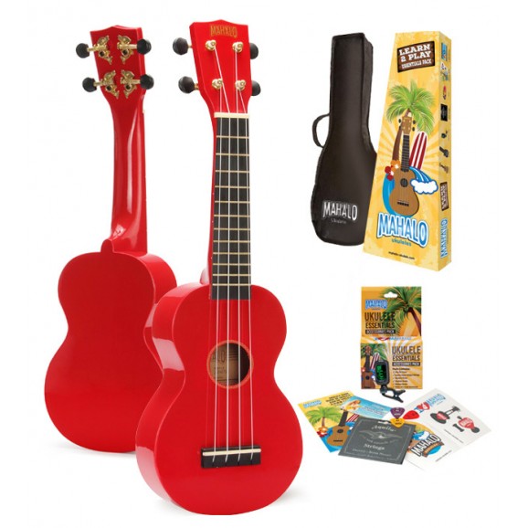 Mahalo MR1RDK - Soprano Ukulele - Learn 2 Play Pack - Red