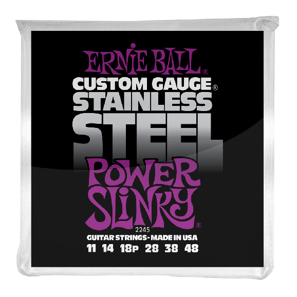 Ernie Ball - Power Slinky Stainless Steel Wound Electric Guitar Strings 11-48 Gauge