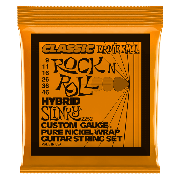 Ernie Ball - Hybrid Slinky Classic Rock n Roll Pure Nickel Wrap Electric Guitar Strings 9-46 Gauge