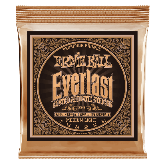 Ernie Ball - Everlast Medium Light Coated Phosphor Bronze Acoustic Guitar Strings 12-54 Gauge