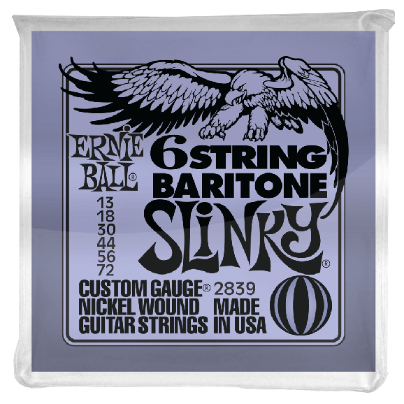 Ernie Ball Slinky 6-String with Small Ball End 29 5/8 Scale Baritone Guitar Strings 13-72 Gauge