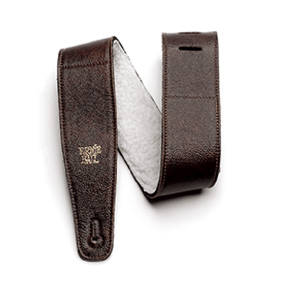 Ernie Ball 2.5 inch Adjustable Italian Leather Strap with Fur Padding, Chestnut
