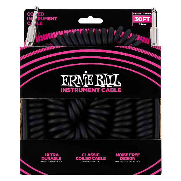 Ernie Ball - 30' Coiled Straight/Straight Instrument Cable - Black Black Coiled 30'