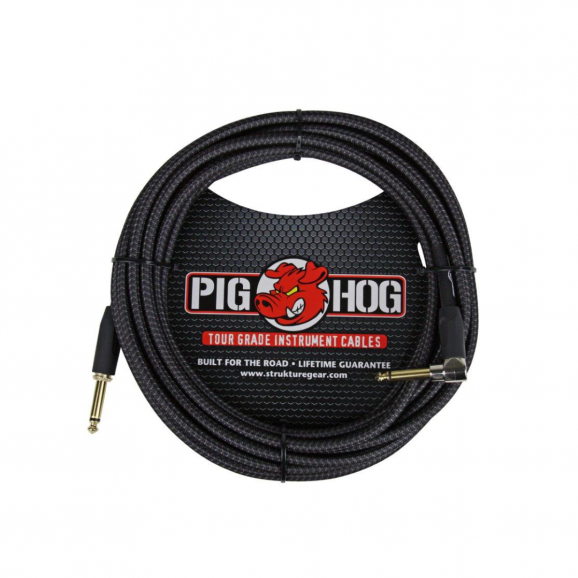 Pig Hog "Black Woven" Instrument Cable, 20ft. Right Angle