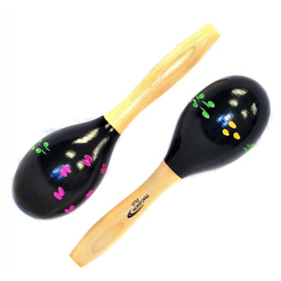 Percussion Plus Wooden Maracas in Black & Patterned Finish