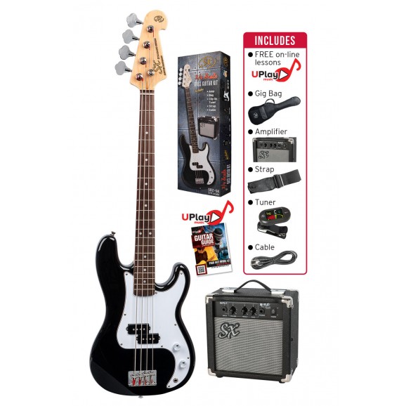 SX - SB2SK34B  3/4 size Bass Guitar & Amp Package. Black