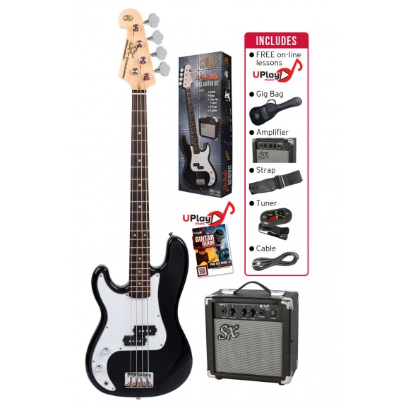 SX - SB2SK34LHB  3/4 size Left hand Bass Guitar & Amp Package. Black
