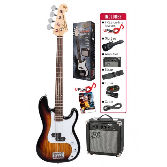 SX - SB2SK34TS  3/4 size Bass Guitar & Amp Package. Tobacco Sunburst
