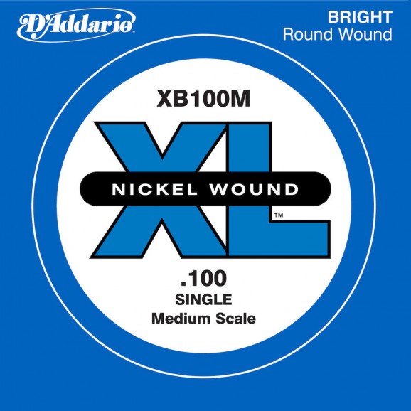 D'Addario XB100M Nickel Wound Bass Guitar Single String Medium Scale .100