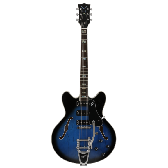 Vox Bobcat S66 Bigsby Semi-Hollow Body Electric Guitar in Black-Blue Burst