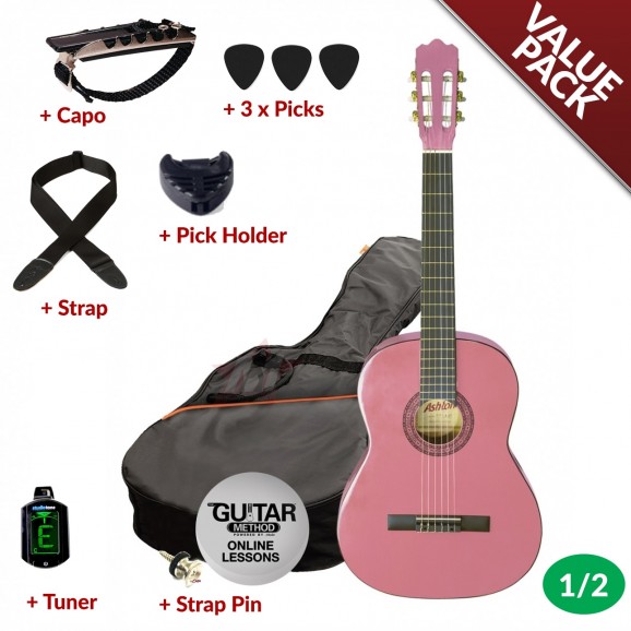Ashton CG12 1/2 Size Nylon String Guitar Pack Pink