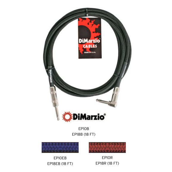 DiMarzio 018ft Braided Guitar Cable with Right Angle in Red