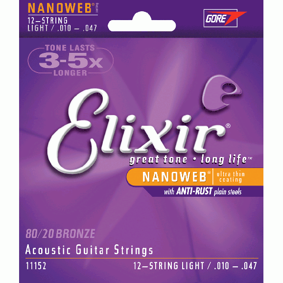 Elixir Acoustic 80/20 Bronze w/ Nanoweb Coating 12-String Light Set
