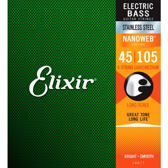 Elixir 14077 Nanoweb Bass Guitar Strings 45-105