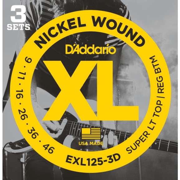 D'Addario 3 Pack of EXL125 9-46 Electric Guitar Strings