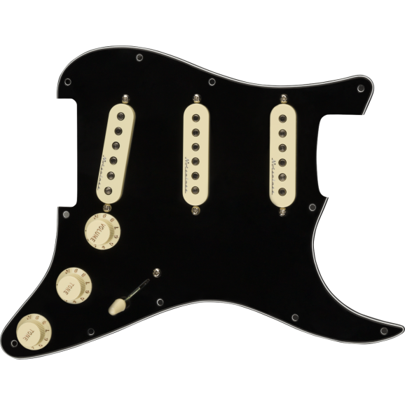 Fender Pre-Wired Strat Pickguard, Hot Noiseless SSS, Black 11 Hole PG