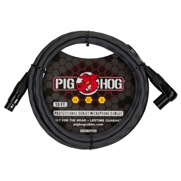 Pig Hog Hex Series RA XLR Mic Cable, 10ft - Grey - Right Angle