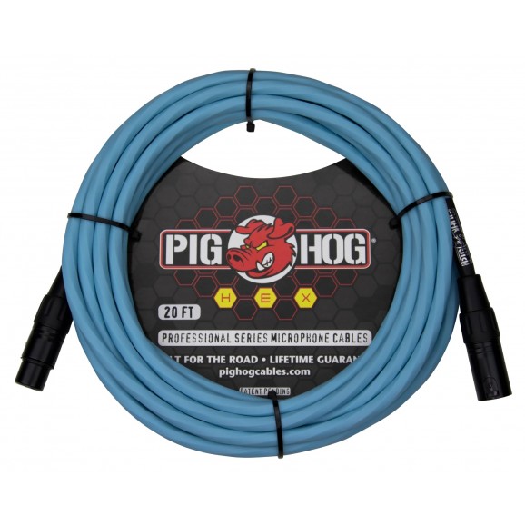 Pig Hog Hex Series Mic Cable, 20ft - Daphne Blue
