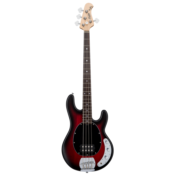 Sterling by Music Man Ray 4 Sub Bass Guitar 4 String in Ruby Red Burst Satin