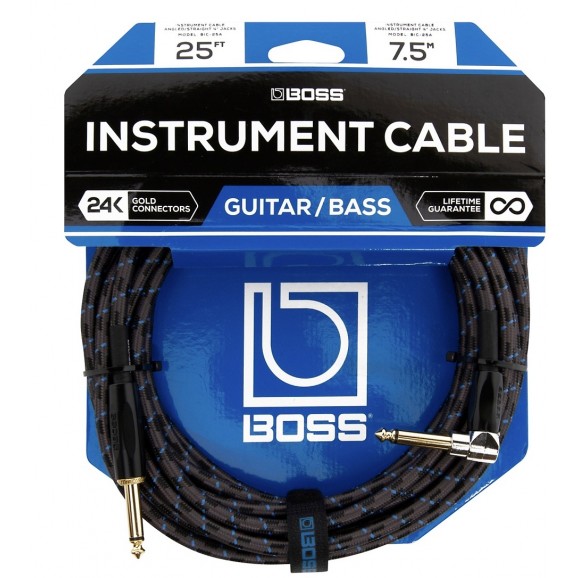 Boss BIC25A 25ft Right Angle to Straight Guitar Cable
