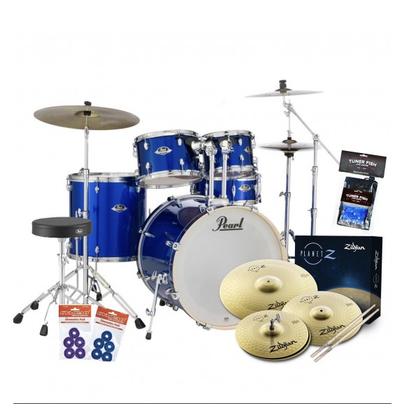 Pearl Export Plus 22" Fusion Plus 5 Piece Drum Kit Package in High Voltage Blue Wrap