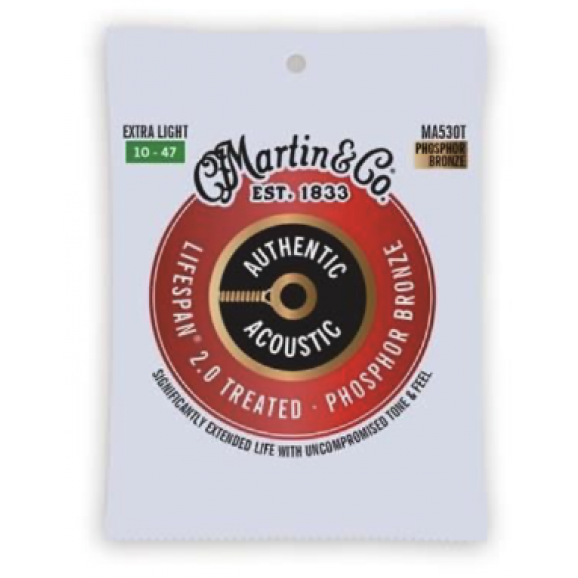 Martin Authentic Treated Extra Light 10-47 92/8 Phosphor Bronze Acoustic Guitar Strings