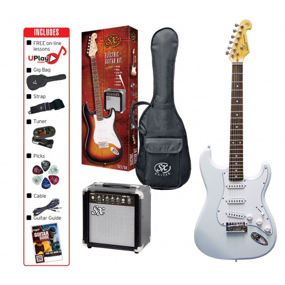 SX SE1SK 4/4 Full Size Electric Guitar Kit in White