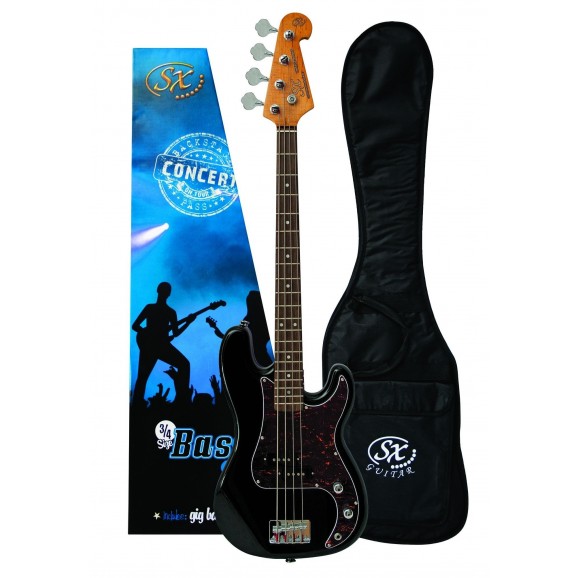 SX 3/4 Size Bass Guitar with Bag in Black